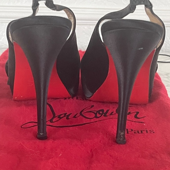 Christian Louboutin Black Satin Sling-back heels - Picture 3 of 7